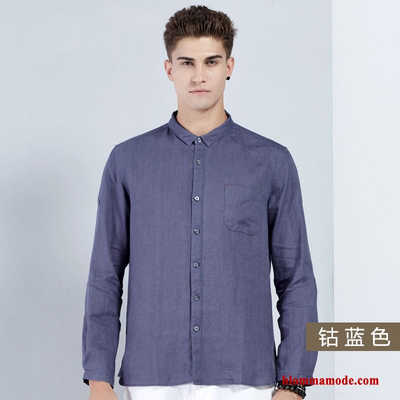 Festkrage Ärm Skjorta Kinesisk Stil Liten Trend Herr Vit