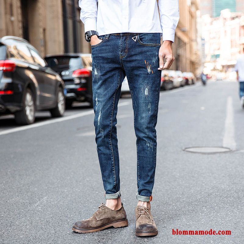 Herr Jeans Byxor Mode Ungdom Trend Slim Fit 2018 Ljusblå Höst