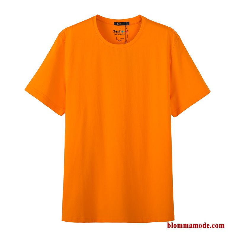 Herr T-shirt Rund Hals Student Vit Trend Orange Kortärmad Slim Fit Bottenskjorta
