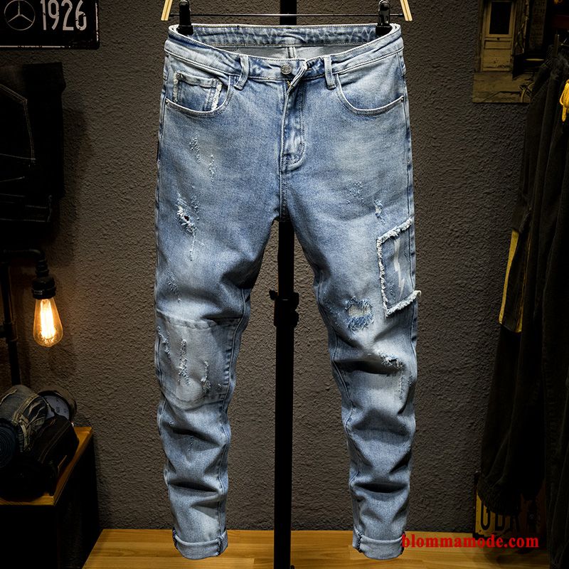 Jeans Hål Hip-hop Byxor Trend Varumärke Blå Herr Personlighet Lösa