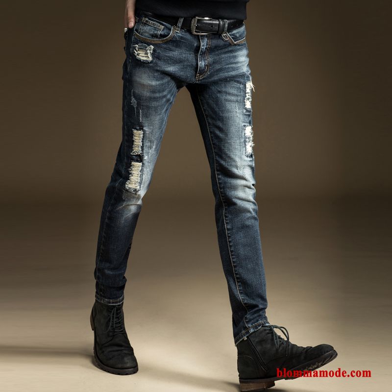 Jeans Trend Slim Fit Ungdom Herr Cigarettbyxor Blå Lång Stretch