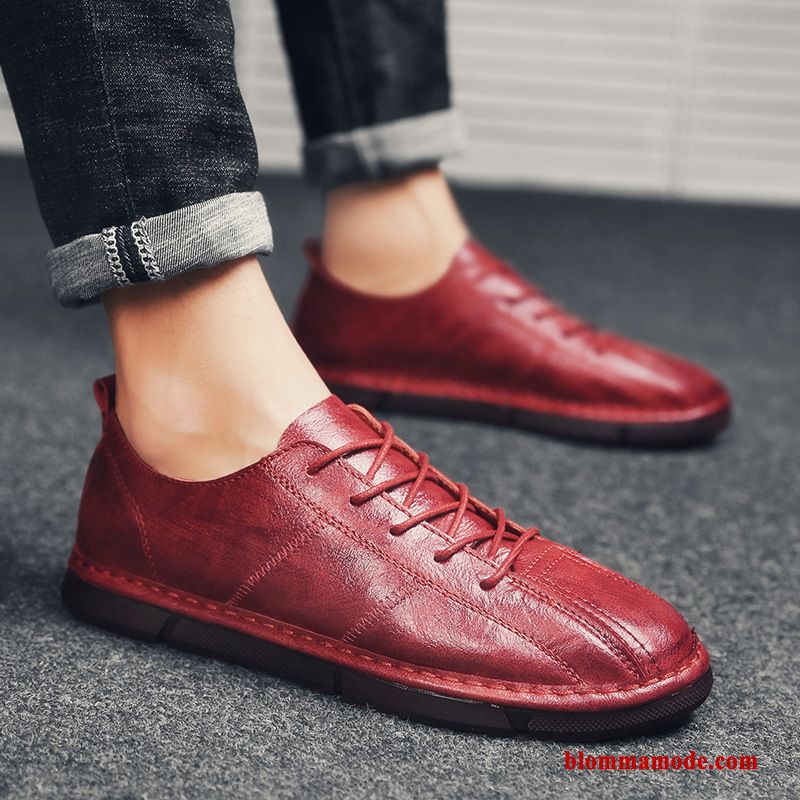Loafers Herr Läderskor British Trend Casual Business Vår Allt Matchar Röd