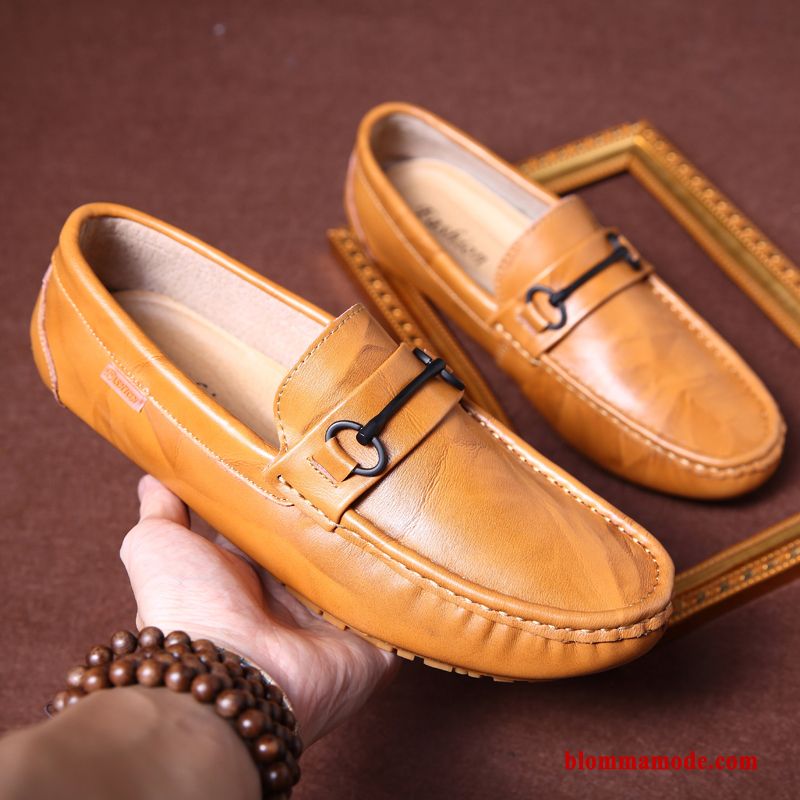 Loafers Äkta Läder Allt Matchar Casual Loafer Personlighet Skor Trend Herr Röd Svart