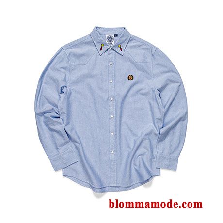Skjorta Bomull Bovini Långärmad Trend Varumärke Broderi Herr Kinesisk Stil Ljusblå