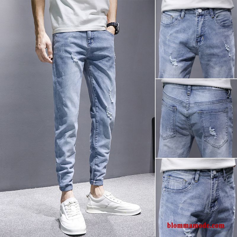 Stretch Trend Herr Vår Jeans Hål Trend Varumärke Liten