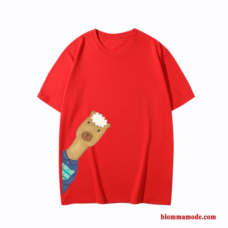 T-shirt Kortärmad Vår Bomull Student Röd Dam Toppar Tryck
