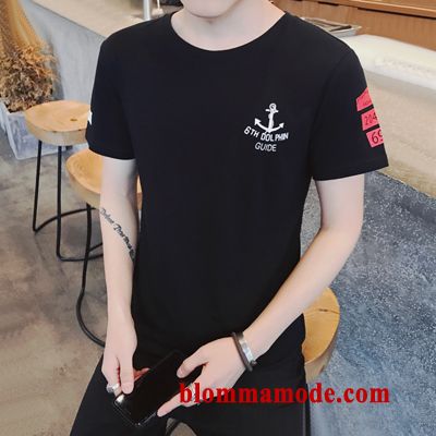 T-shirt Vit Herr Kortärmad Sommar Student Rund Hals Slim Fit