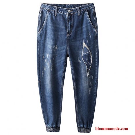 Blå Sommar Herr Snäv Stor Patch Jeans Trend