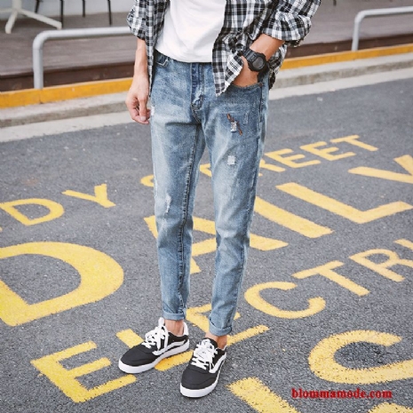 Herr Jeans Byxor Mode Ungdom Trend Slim Fit 2018 Ljusblå Höst