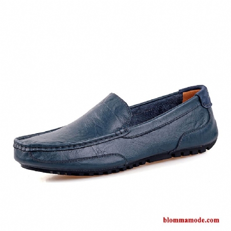 Herr Loafers Casual Läder Äkta Läder Slip On Båtskor British Höst Läderskor Blå