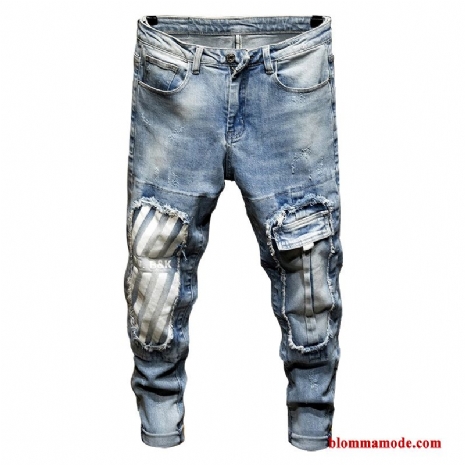 Jeans Hål Hip-hop Byxor Trend Varumärke Blå Herr Personlighet Lösa