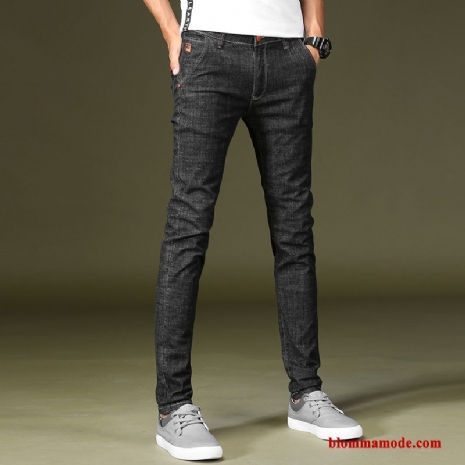 Jeans Vår Trend Svart Slim Fit Casual Byxor Herr Ungdom