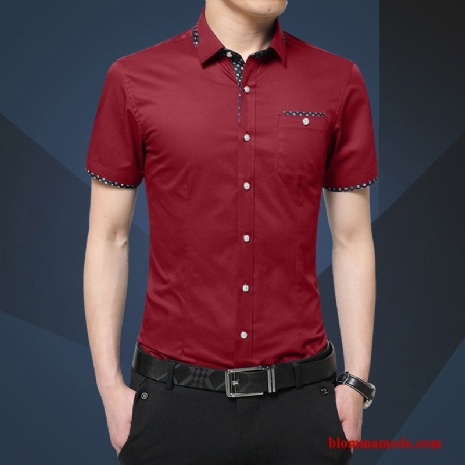 Kortärmad Skjorta Business Trend Kortärmad Röd Herr Arbete Vacker Skjorta