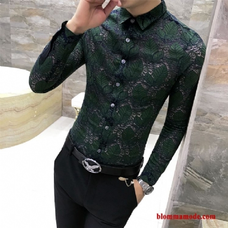 Långärmad Skjorta Herr Spets Liten Vacker Grön Trend
