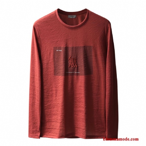 Långärmad T-shirt Kinesisk Stil Herr Personlighet Broderi Bomull Tryck Röd Bokstav