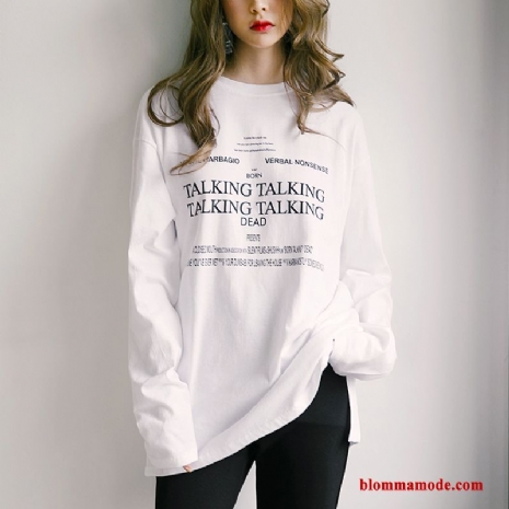 Långärmad T-shirt Ytterkläder Tryck Trend Vinter Lång Student Toppar Bokstav Dam