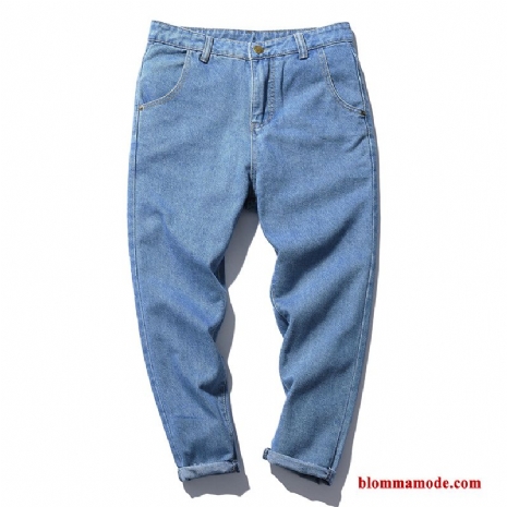 Lösa Fett Trend Varumärke Jeans Ljusblå Stora Storlekar Herr Röd