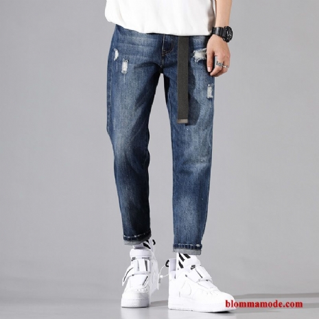 Ny Trend Jeans Hål Blå Rakt Mörk Lösa Herr