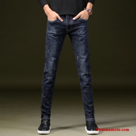 Slim Fit Herr Stretch Byxor Mörkblå Jeans Trend Rakt