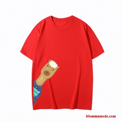 T-shirt Kortärmad Vår Bomull Student Röd Dam Toppar Tryck