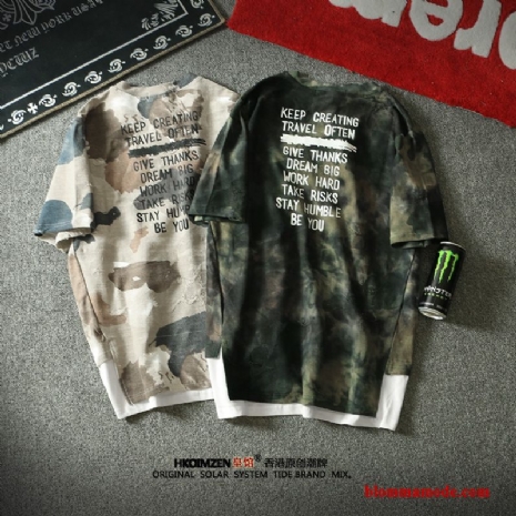T-shirt Sommar Camouflage Herr Halv Ärm Trend Varumärke Hip-hop Grön Kortärmad