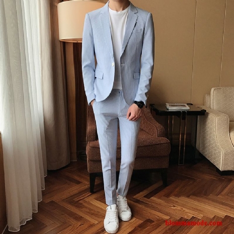Trend Ljusblå Mode Höst Kostym Slim Fit Herr Casual