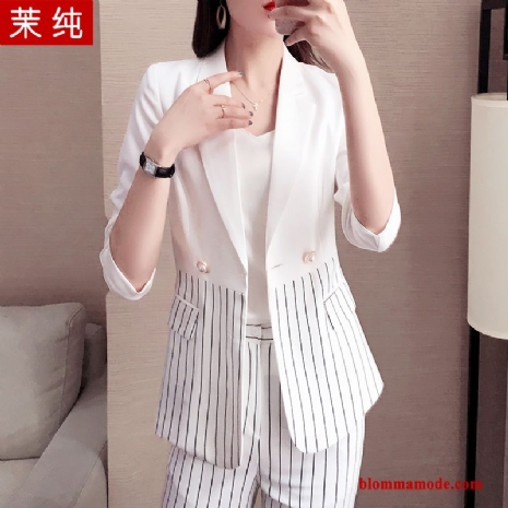 Tunn Dam Sommar Vit Blazer Kostymjacka Mode 2019