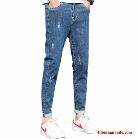 Vacker Byxor Trend Slim Fit Ny Lång Jeans Mörkblå Herr