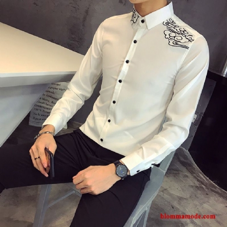 Ytterkläder Herr Kinesisk Stil Vit Liten Adolescens Slim Fit Skjorta