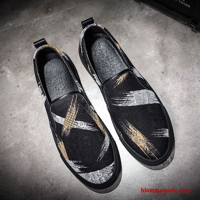 Allt Matchar Loafers Trend Tryck Casual Tygskor Sommar Slip On Herr Svart