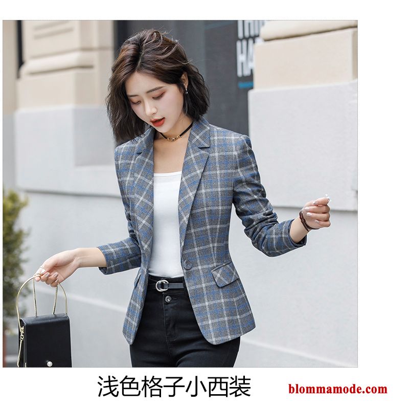 Blazer Slim Fit Casual Kostymjacka Mode Dam Ny 2019 Rutigt