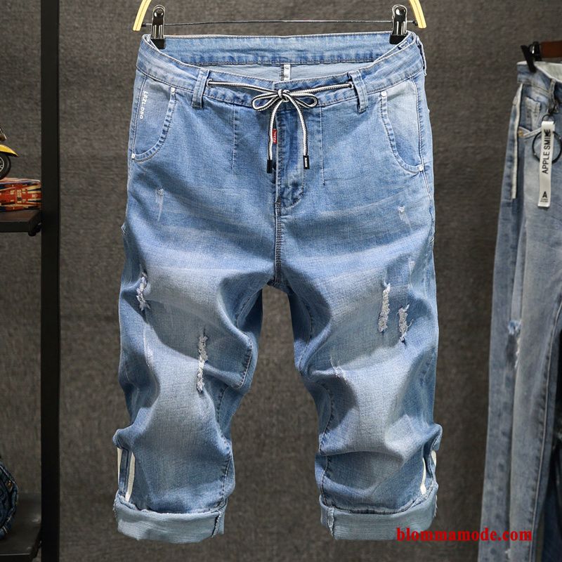 Blå Denim Fjädrande Kortbyxor Herr Trend Lösa Harlan