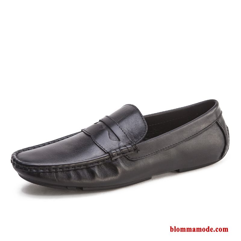 Båtskor Höst Loafers Casual Vintage Herr Äkta Läder Slip On Svart