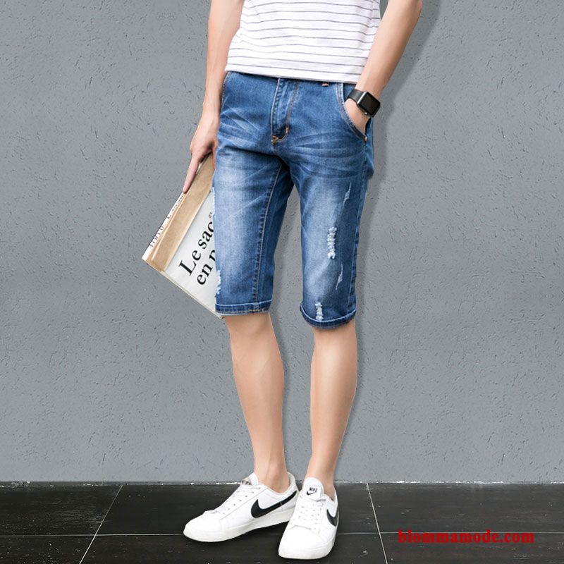 Capri Byxor Ljusblå Herr Casual Denim Tunn Shorts Kortbyxor