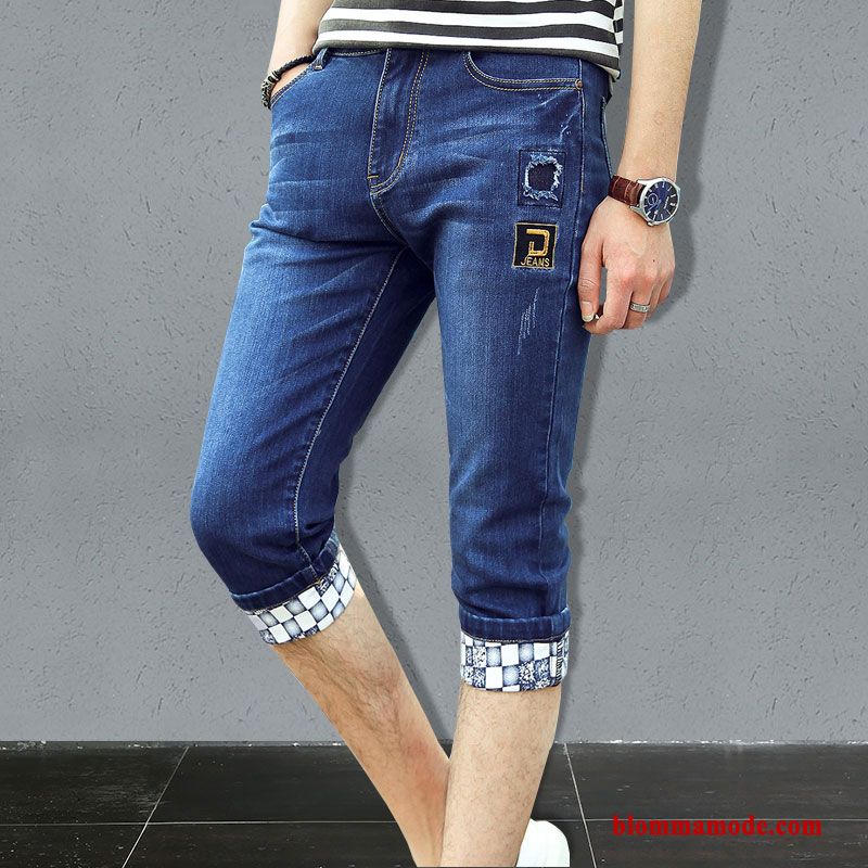 Capri Byxor Ljusblå Herr Casual Denim Tunn Shorts Kortbyxor