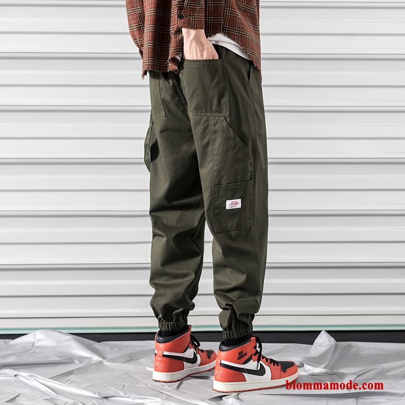 Cargo Byxor Cargo Casual Byxor Snäv Svart Herr Fett Fjädrande