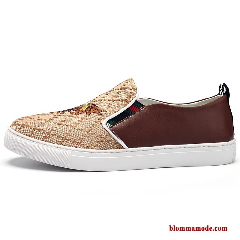 Casual Skor Loafers Ungdom Broderi Slip On Tryck Tygskor Herr Svart