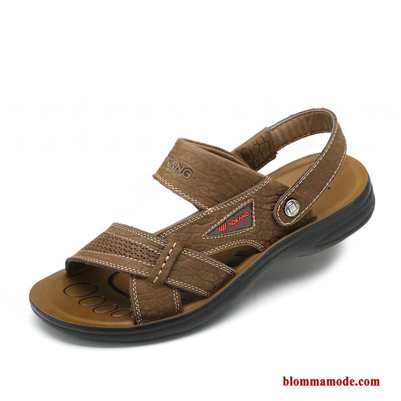 Casual Äkta Läder Herr Sommar Sandaler 2018 Trend Stranden Orange
