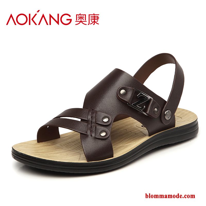 Casual Äkta Läder Herr Sommar Sandaler 2018 Trend Stranden Orange