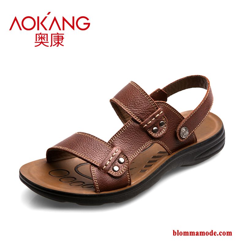 Casual Äkta Läder Herr Sommar Sandaler 2018 Trend Stranden Orange