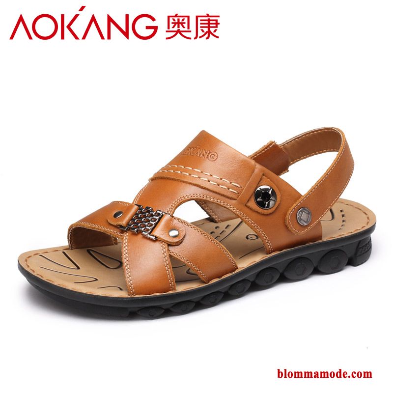 Casual Äkta Läder Herr Sommar Sandaler 2018 Trend Stranden Orange
