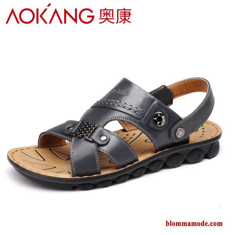 Casual Äkta Läder Herr Sommar Sandaler 2018 Trend Stranden Orange