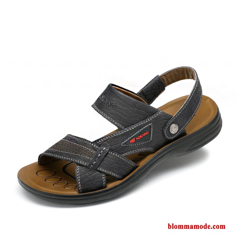 Casual Äkta Läder Herr Sommar Sandaler 2018 Trend Stranden Orange