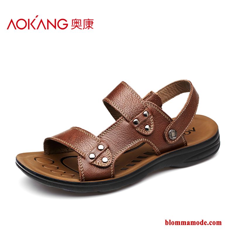 Casual Äkta Läder Herr Sommar Sandaler 2018 Trend Stranden Orange