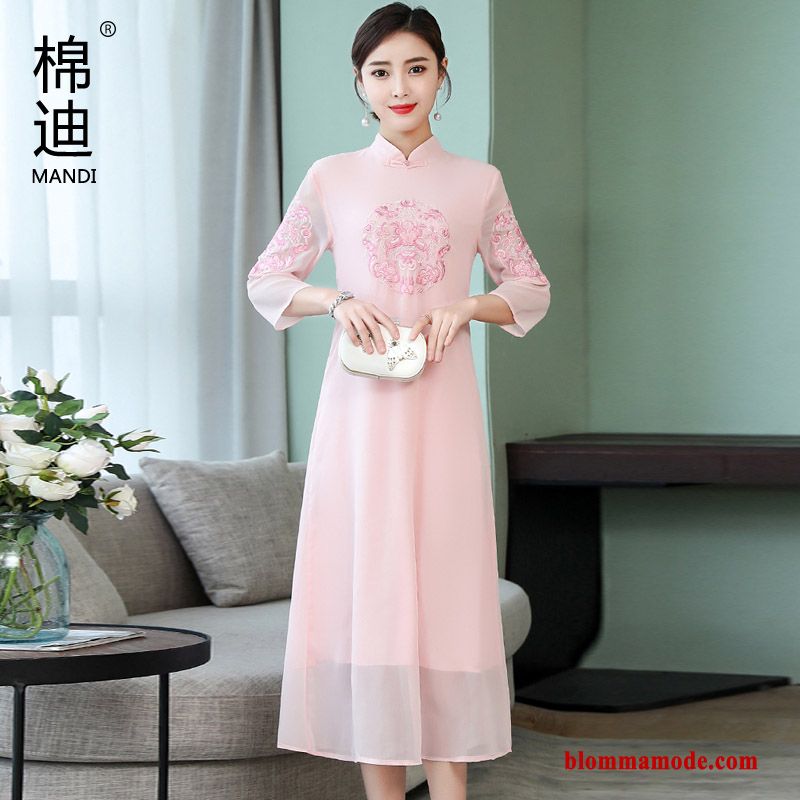 Cheongsam Varje Dag Vår Dam Elegant Klänning Röd Kinesisk Stil