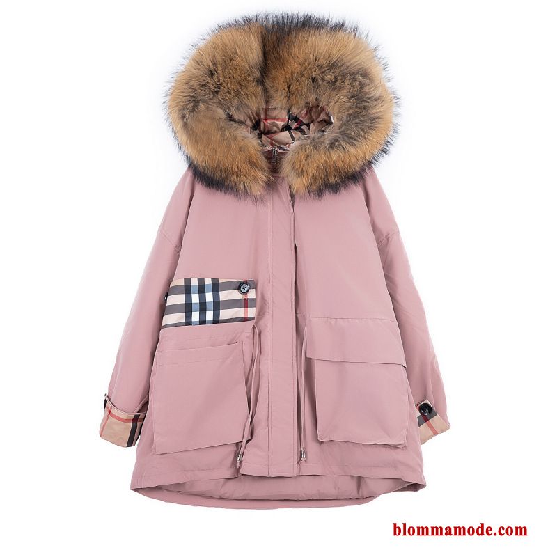 Dam Dunjacka 2019 Eleganta Casual Lösa Mode Pälskrage Med Huva Pulver