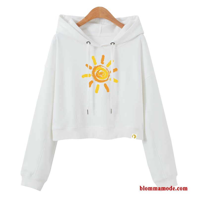 Dam Hög Midja Med Huva Långärmad Trend Pullover Grå Kort Huvtröja