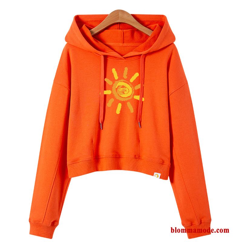 Dam Hög Midja Med Huva Långärmad Trend Pullover Grå Kort Huvtröja
