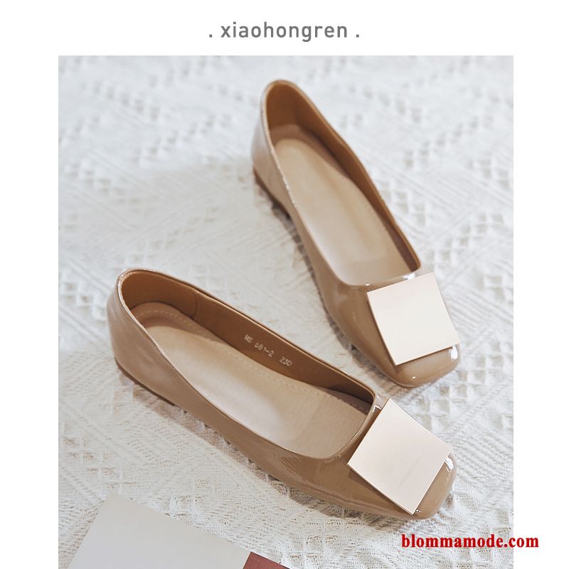 Dam Loafers Mjuka Låga Skor Slip On Fyrkantigt Huvud Allt Matchar Sommar Herr Platta Skor Röd Beige