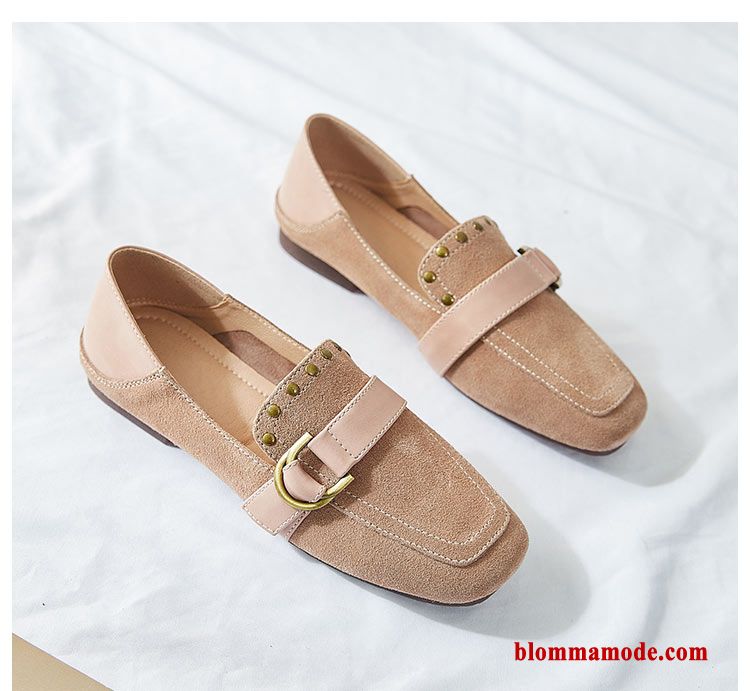 Dam Mjuka Fyrkantigt Huvud Båtskor Slip On 2019 Vintage Allt Matchar Loafers Rosa